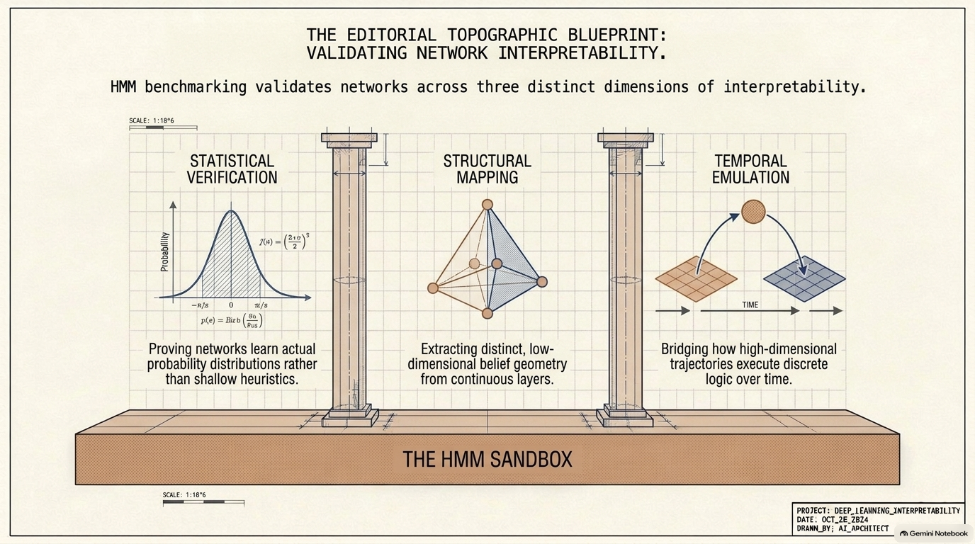 Slide 6: The HMM sandbox validates interpretability across three dimensions